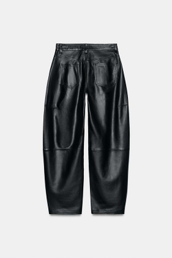 ZARA БРЮКИ-БАРРЕЛЬ ИЗ КОЖИ ZW COLLECTION LIMITED EDITION, ЧЕРНЫЙ