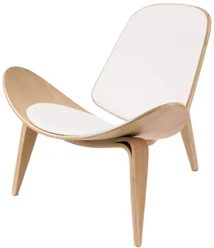 Кресло Shell белая экокожа и светлое дерево