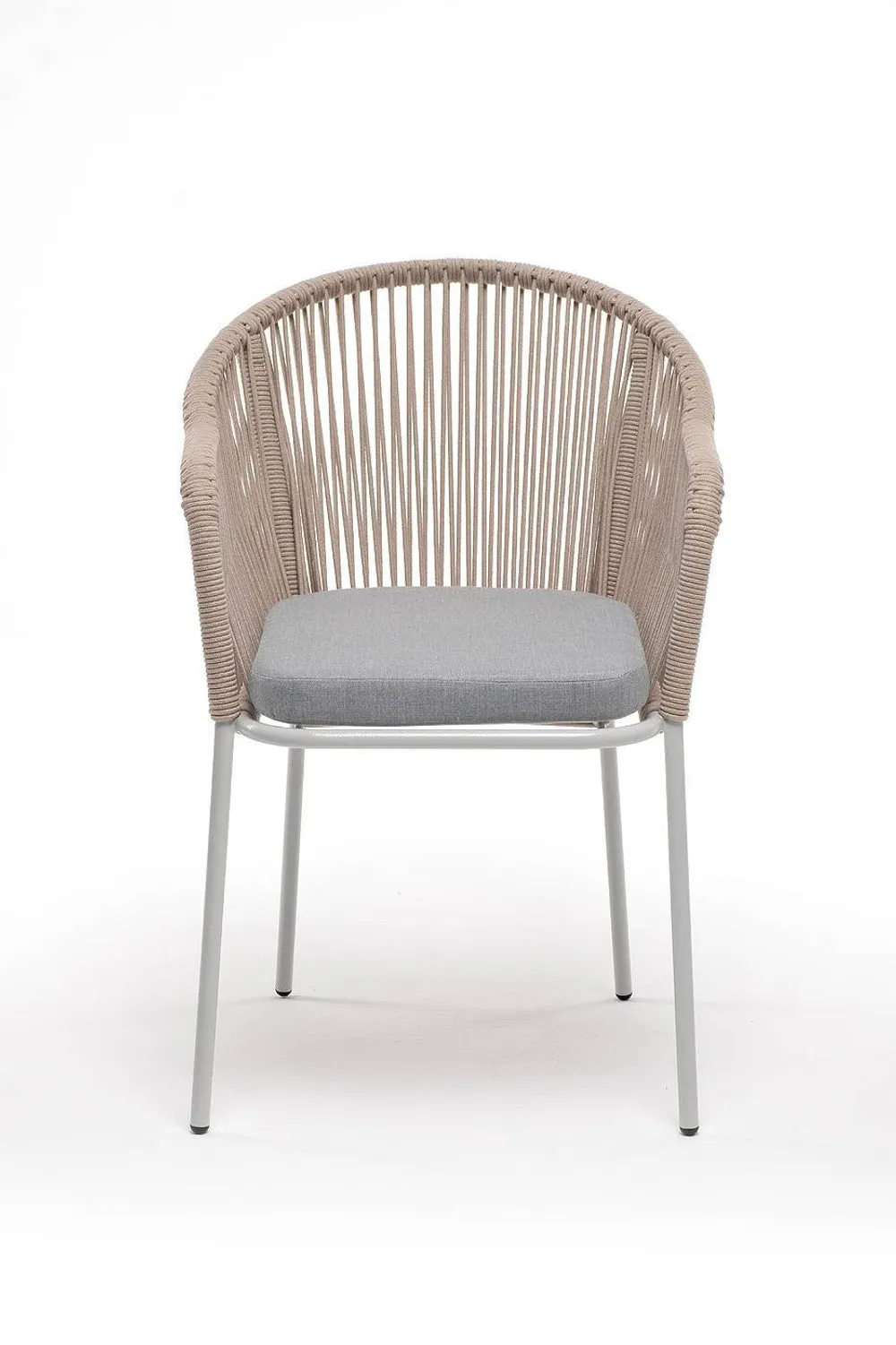 "Лион" стул плетеный из роупа, каркас из стали светло-серый (RAL7035) муар, роуп бежевый круглый, ткань светло-серая
