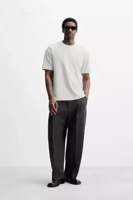 ZARA БАЗОВАЯ ФУТБОЛКА КЛАССИЧЕСКОГО КРОЯ, ЖЕМЧУЖНО-СЕРЫЙ