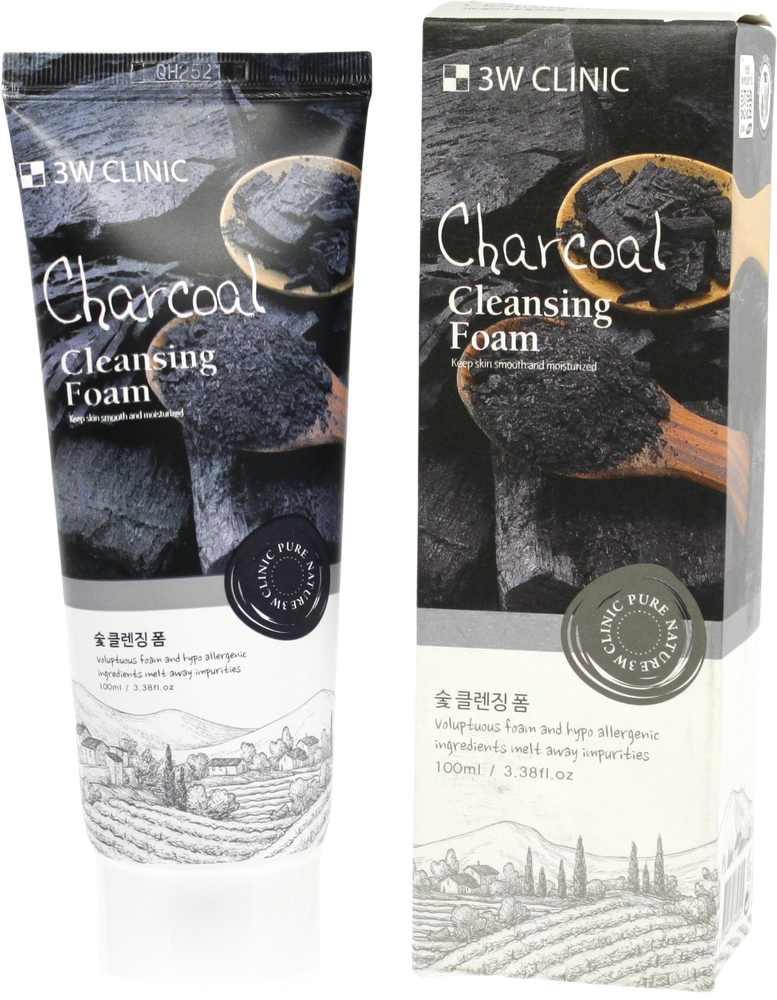 3W Clinic Пенка для умывания натуральная Уголь Charcoal Cleansing Foam, 100 мл