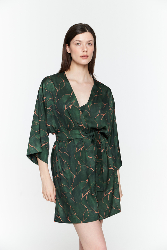 Шелковый халат-кимоно тропики
