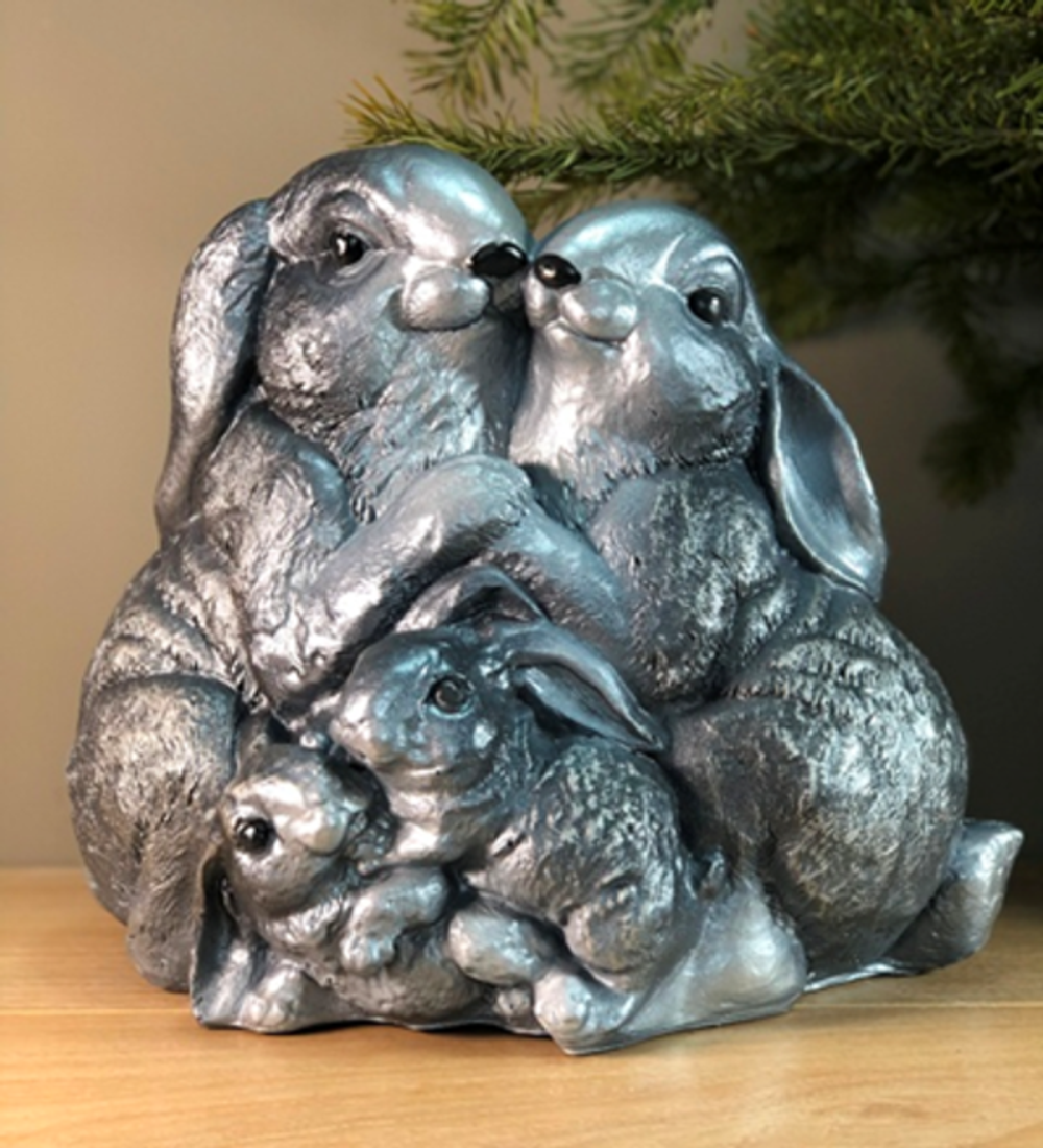 Копилка из гипса «Семья зайчиков» 29*25см (античное серебро)