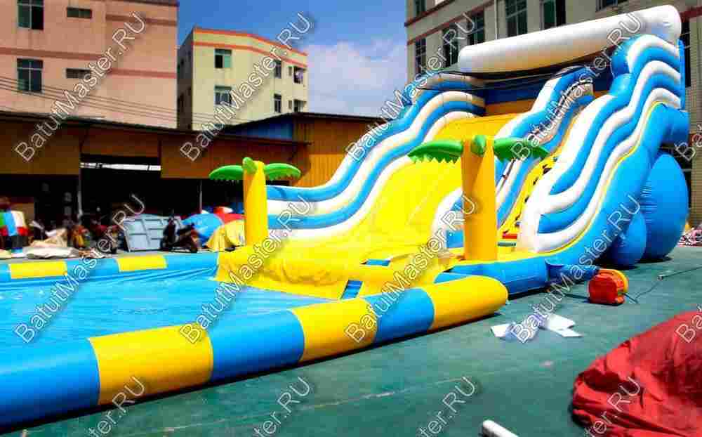 Надувной водный батут с бассейном «Пляжный оазис», 15*5.5*6.5 м