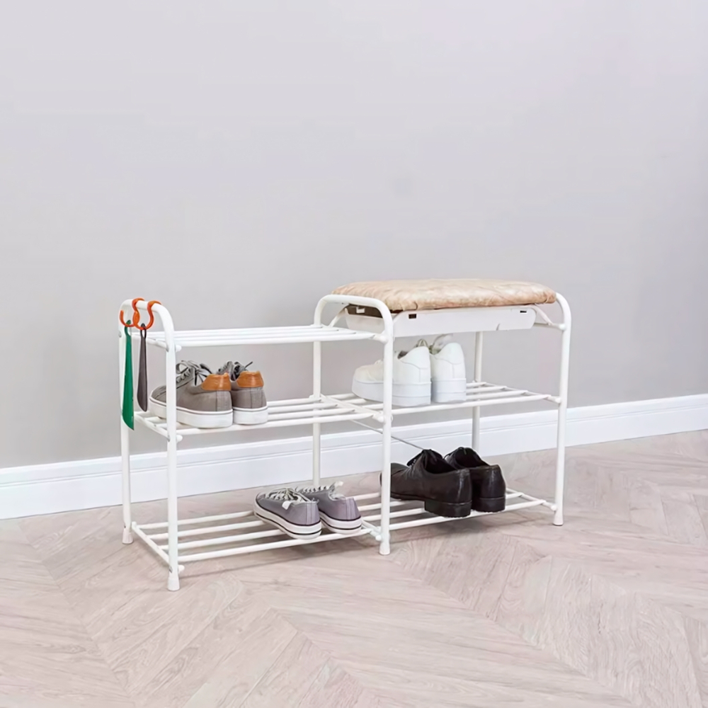 Подставка для обуви "Альфа 33" с сиденьем и ящиком, белая