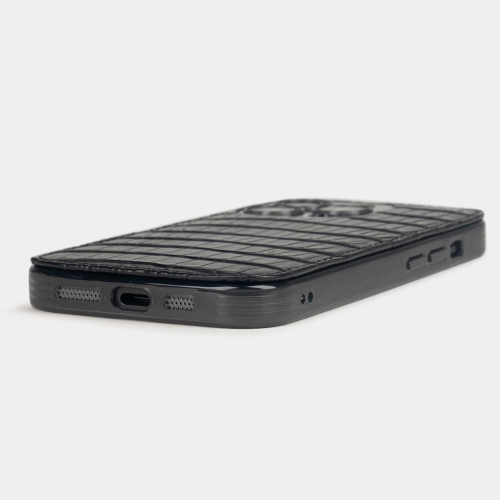 Чехол для iPhone 15 Pro из кожи аллигатора, черного цвета