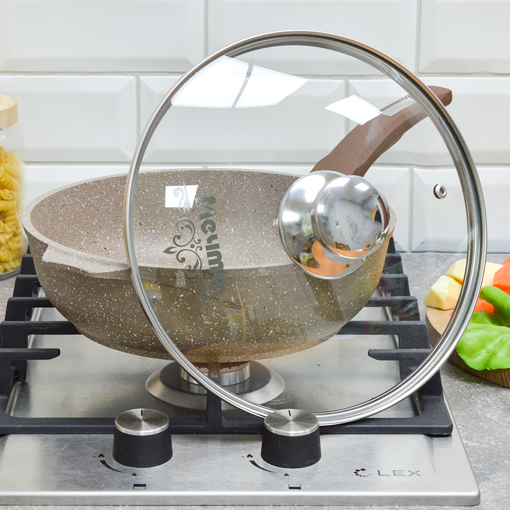 Сотейник 24см Гранит brown с несъемной ручкой и cтеклянной крышкой