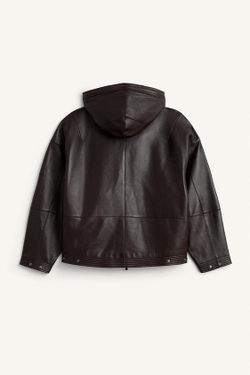 ZARA СВОБОДНАЯ КУРТКА ИЗ КОЖИ, ТЁМНО-КОРИЧНЕВЫЙ