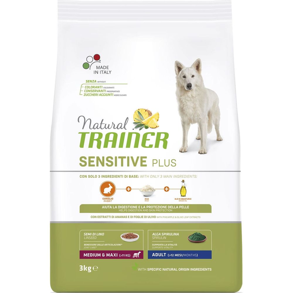 Сухой корм Trainer Natural SENSITIVE PLUS гипоаллергенный рацион для взрослых собак средних и крупных пород c кроликом 3 кг