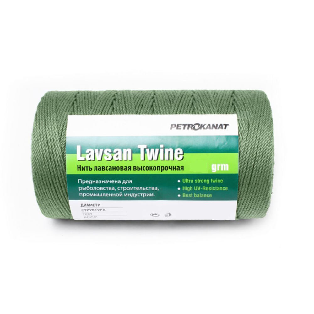 Нитки лавсановые Петроканат LAVSAN TWINE 500 г, 2,0 мм, тест 60 кг, зеленые
