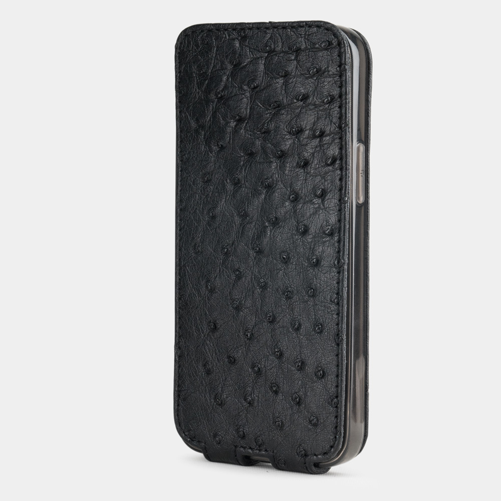 Чехол кожаный для iPhone 12 Mini черного цвета