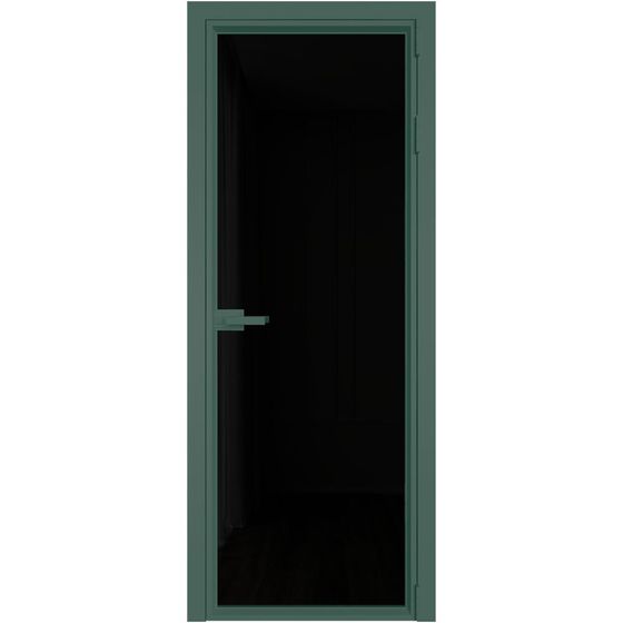 Алюминиевая дверь 1AV зелёный воск стекло чёрный триплекс