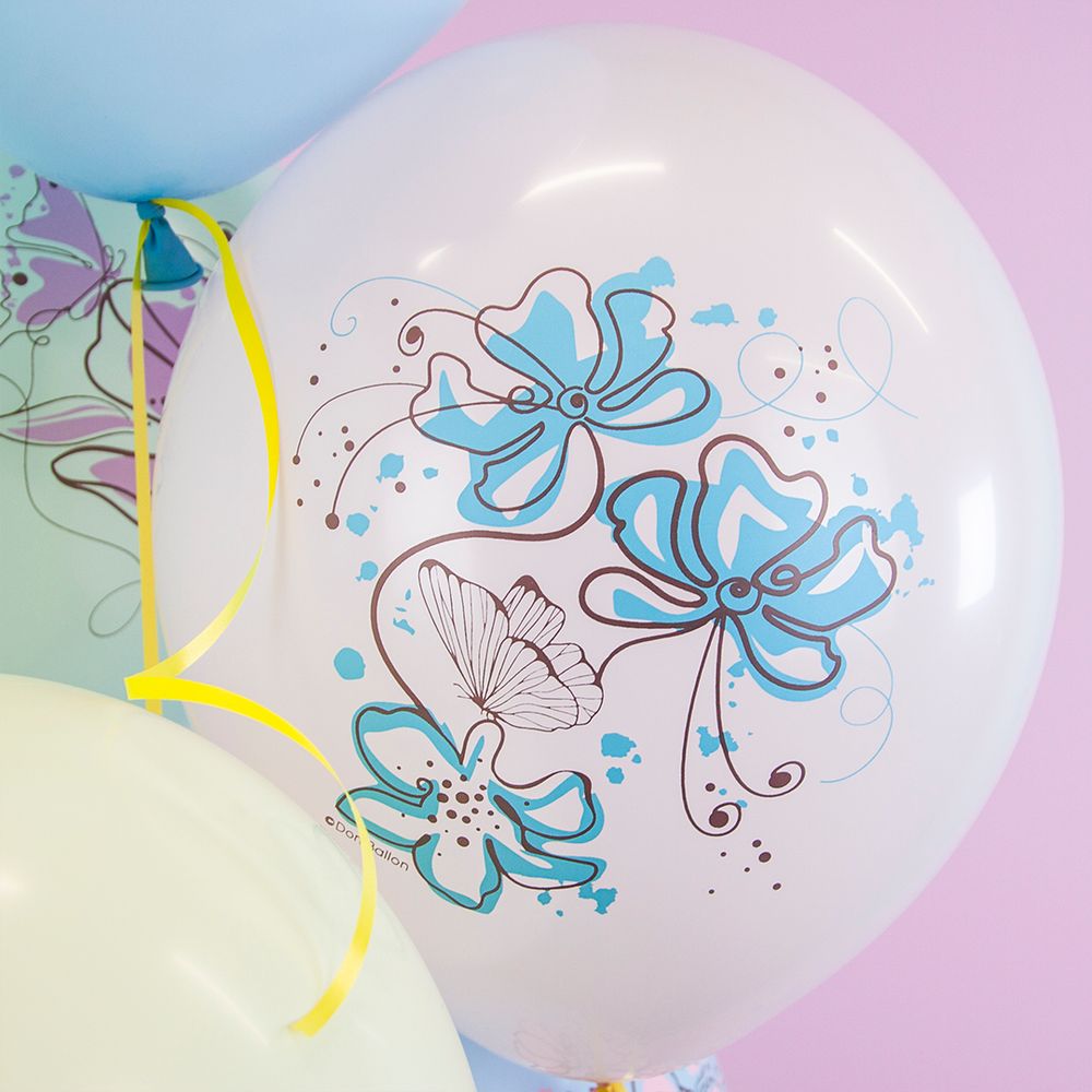 Шар (12''/30 см) Акварельные цветы, Ассорти, макарунс, 1 ст, 25 шт.