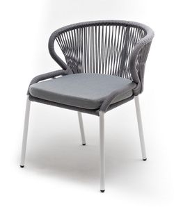 "Милан" стул плетеный из роупа, каркас алюминий белый шагрень, роуп светло-серый круглый, ткань светло-серая