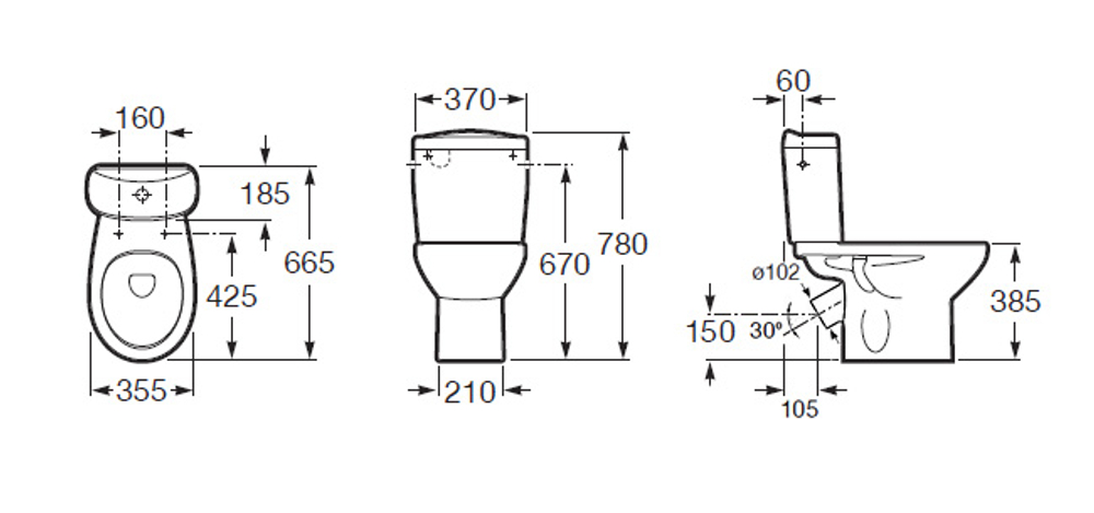 Низ к унитазу Roca Victoria, косой выпуск, белый (7.3423.9.U00.0)