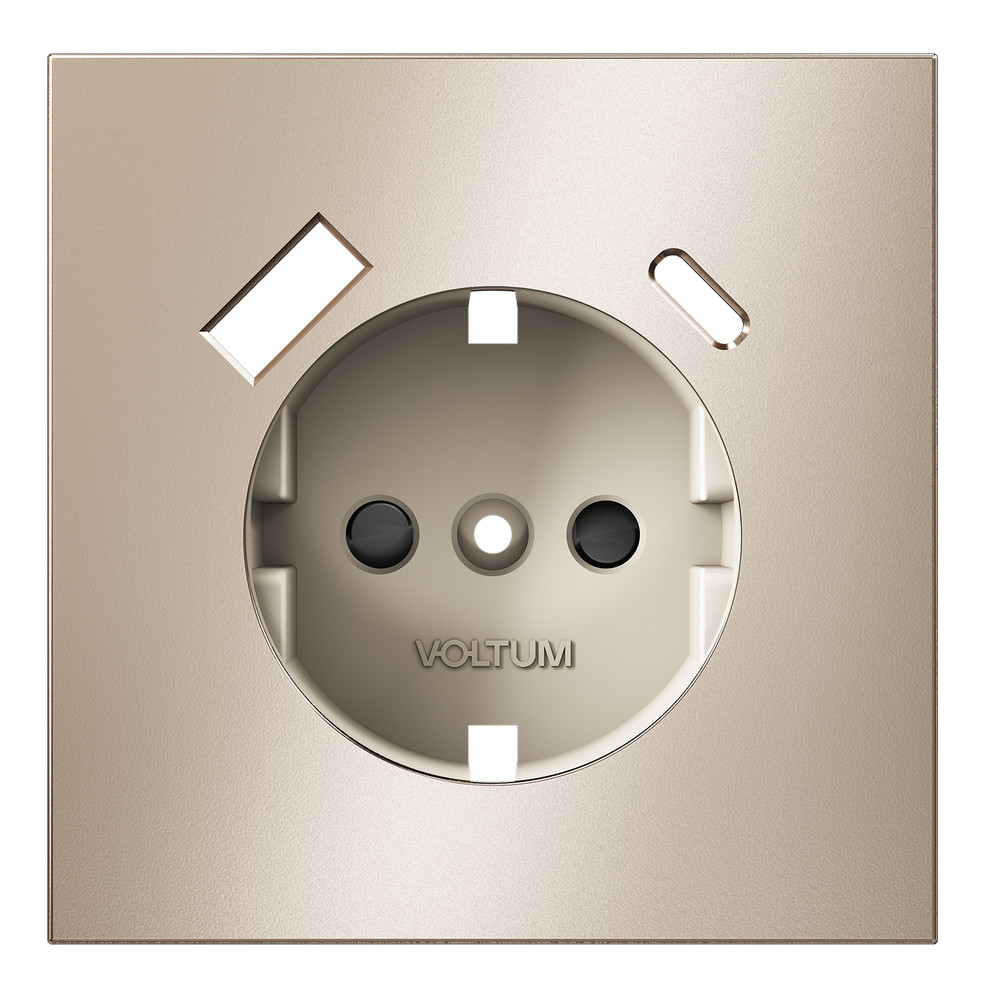 Накладка для розетки с заземлением и защитными шторками, с USB A+C, (платина) Voltum S70 Metal VLSM001010