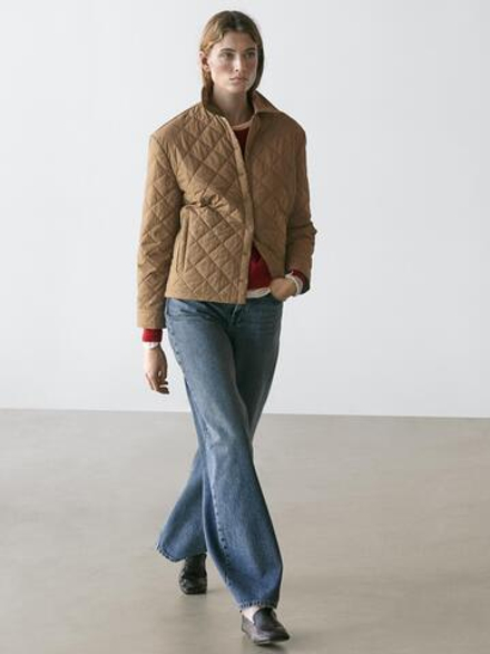 Massimo Dutti Короткая легкая стеганая куртка, коричневый