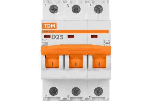 Автоматический выключатель TDM D 25А 3Р 4.5кА SQ0206-0175