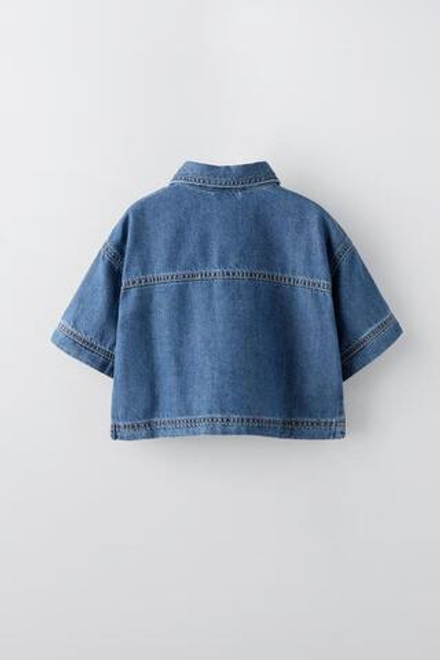 ZARA УКОРОЧЕННАЯ РУБАШКА ИЗ ДЕНИМА, СИНИЙ