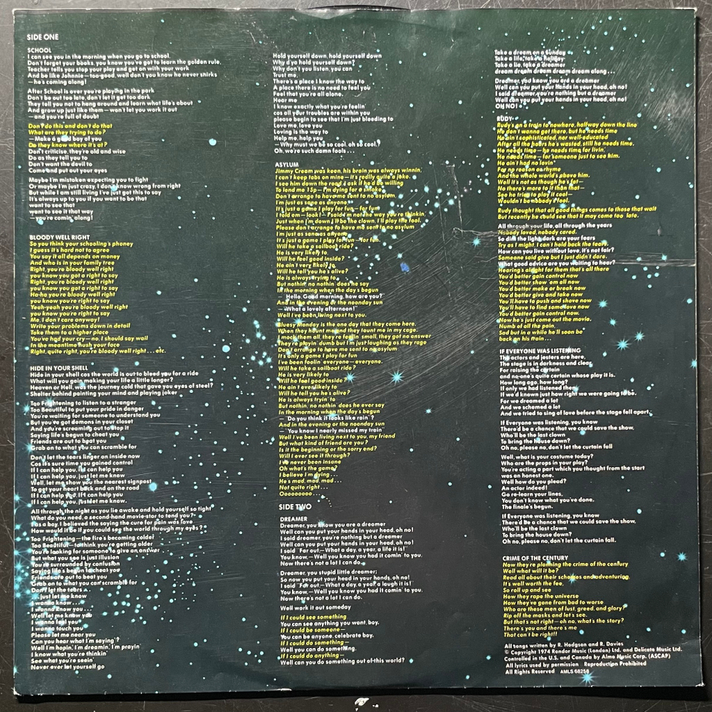 Supertramp - Crime Of The Century (Голландия 1974г.)