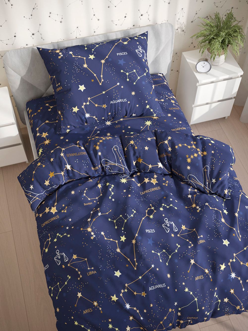 Простынь на резинке Сказка "Созвездия" 90х200 см, поплин