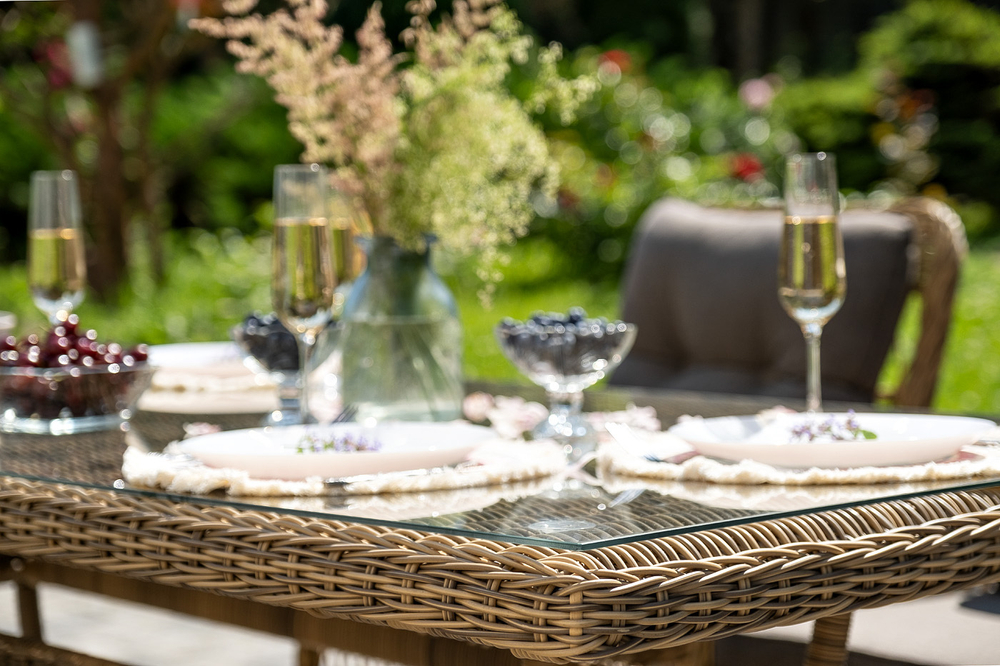 "Цесена" обеденная группа плетеная из искусственного ротанга, цвет соломенный