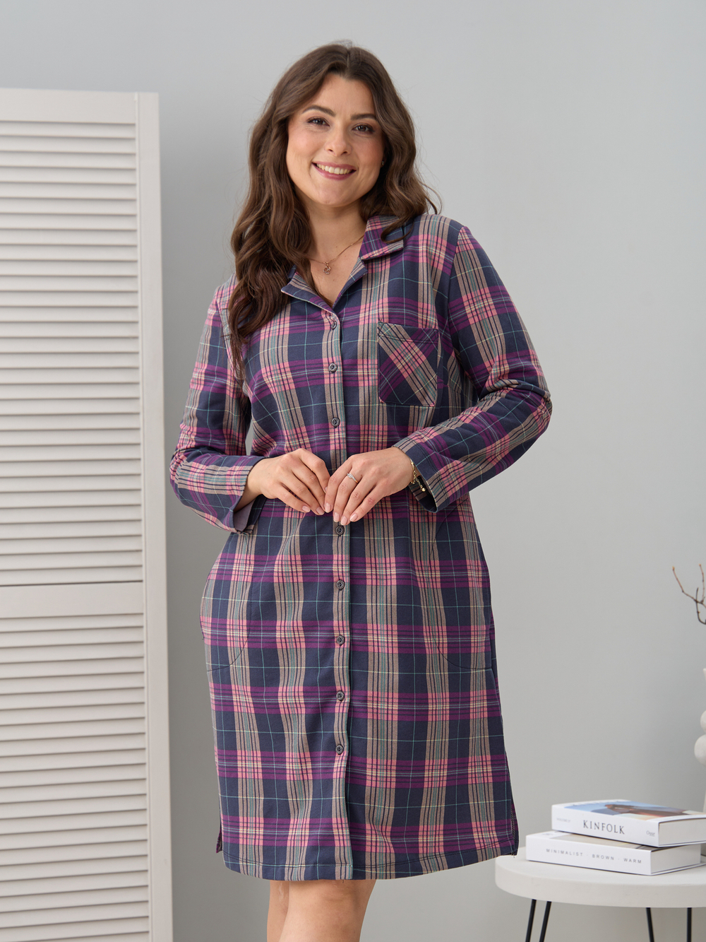 Туника Д-119/клетка-баклажан