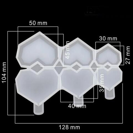 Силиконовая форма для леденцов «Сердечки алмазные погремушки 3 в 1» 13*10*4