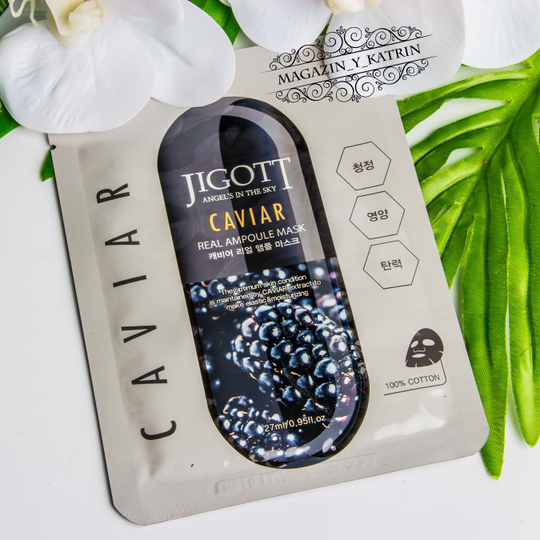 Jigott. Ампульная маска с экстрактом чёрной икры Caviar Real Ampoule Mask