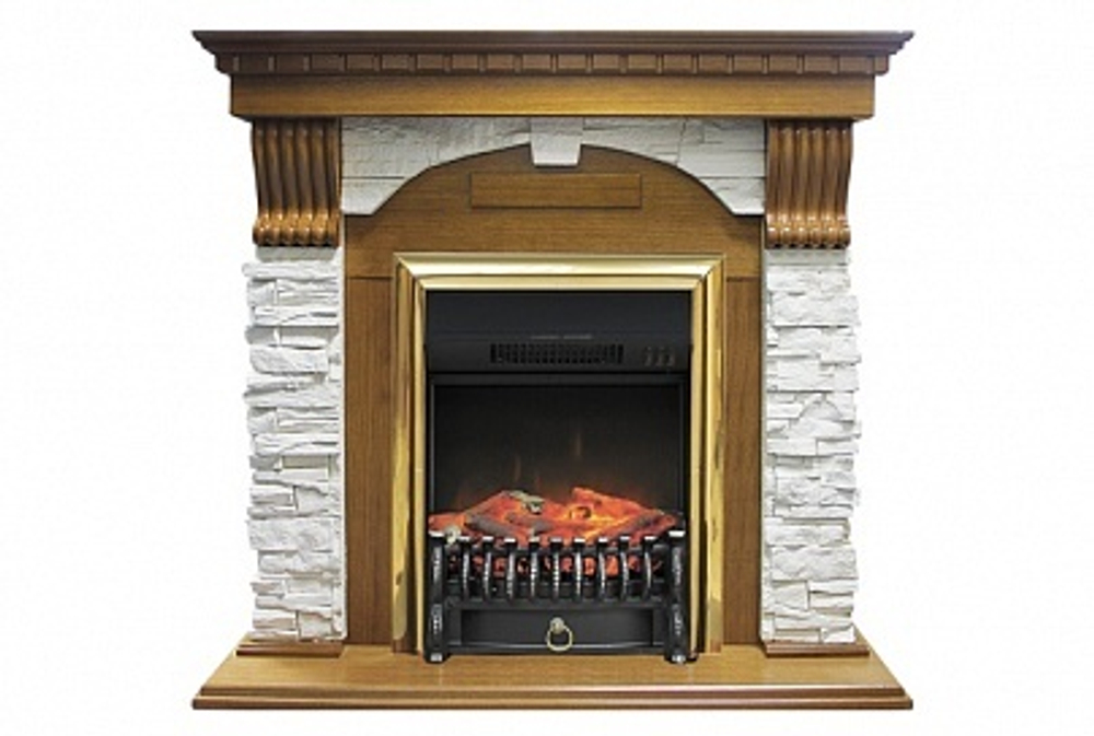 Каминокомплект Dublin арочный сланец белый с очагами Majestic FX / Fobos FX