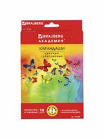 Карандаши цветные BRAUBERG "Бабочки", набор 18 цветов, трехгранные, корпус с полосками, 181286