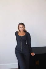 Жакет с маленькими декоративными пуговицами, Черный