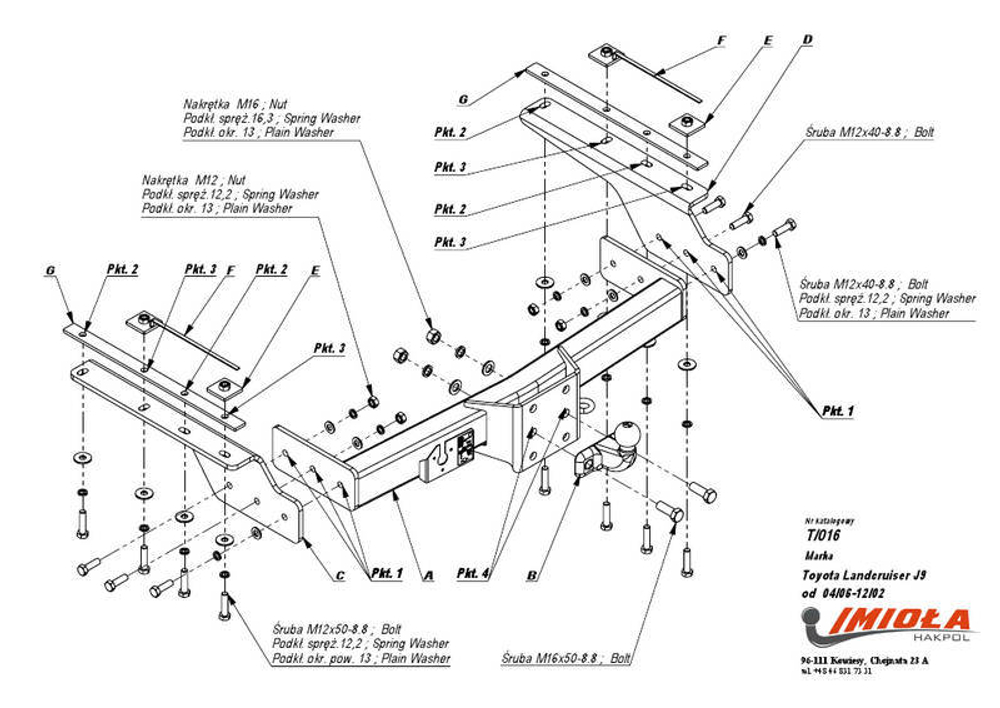 Фаркоп IMIOLA T.016 Toyota Land Cruiser Prado 1996-2002(паспорт и сертификат в комплекте)(без электрики)