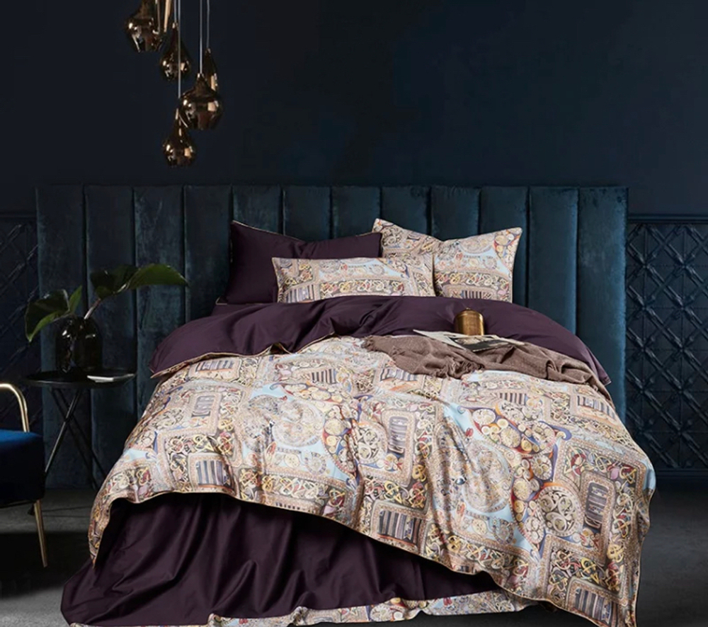 Постельное белье ЕВРО (двуспалка) Египедский Хлопок Египедский узоры на коричневом