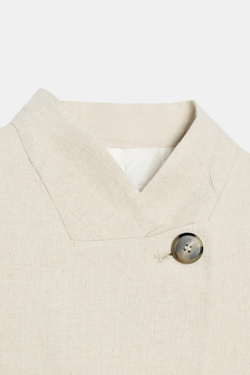 ZARA БЛЕЙЗЕР ИЗ СМЕСОВОГО ЛЬНА С КОРОТКИМИ РУКАВАМИ, СВЕТЛО-БЕЖЕВЫЙ