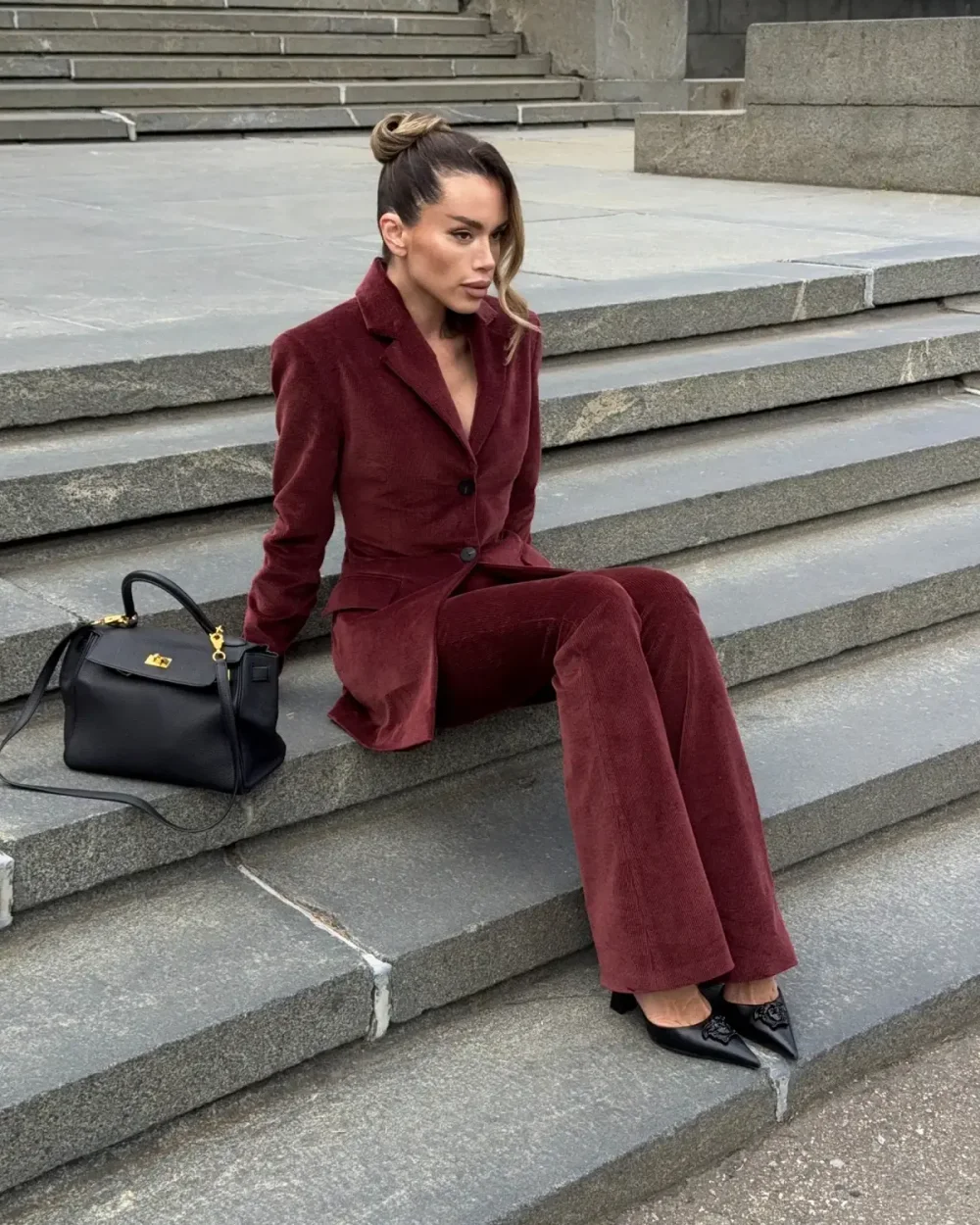 Брюки-клеш вельвет, Бордовый