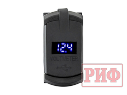 Розетка USB Type PD, QC 3.0 с вольтметром, синяя подсветка