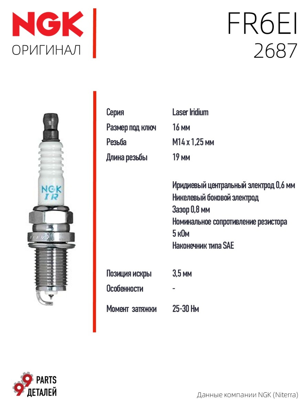 NGK FR6EI 2687 Иридиевые свечи зажигания, 4 шт.
