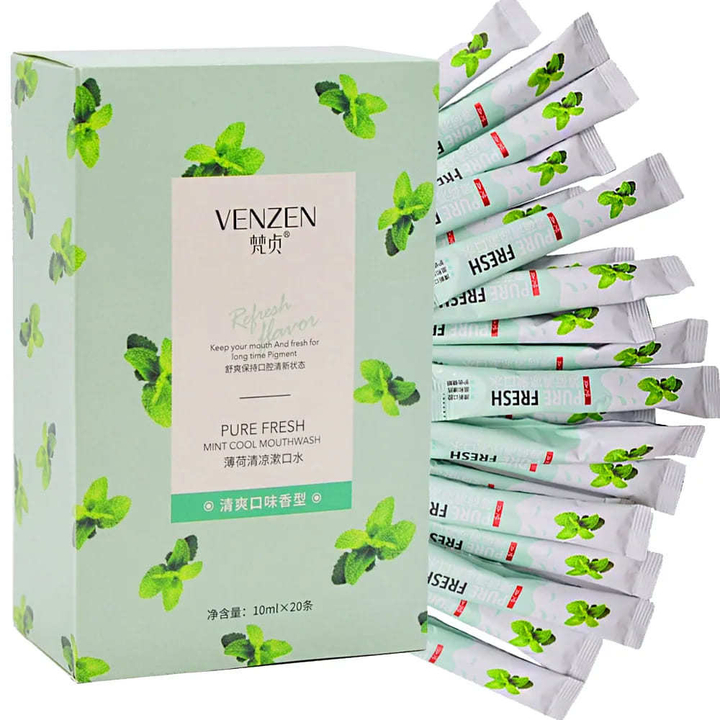 Ополаскиватель для полости рта Venzen Pure Fresh Mint Cool Mouthwash освежающая мята в саше 20 шт x 10 мл