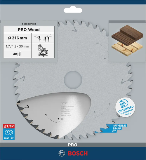 Циркулярный диск по дереву 216x1,7x30 мм Wood Cordless PRO T48 2608837723