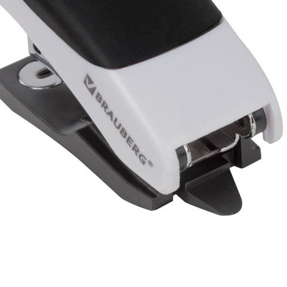 Степлер №24/6, 26/6 МИНИ BRAUBERG "Soft", до 15 листов, с резиновой накладкой и антистеплером, черно-белый, 226860