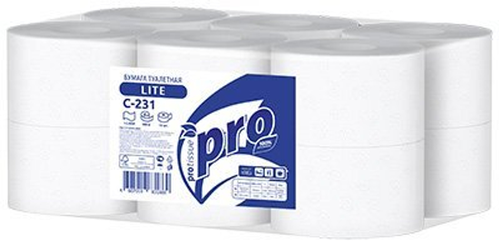 Туалетная бумага PROtissue Эконом, 1-слойная, 200 метров, белая, 12 рулонов