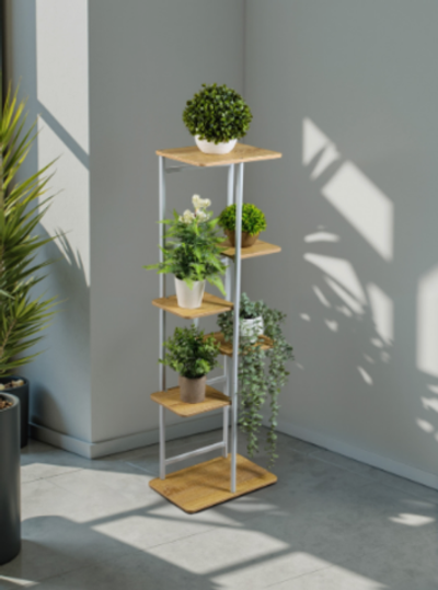 Подставка для цветов Greengo, 6 полок, 36×23×106 см, напольная, каркас металл, полки МДФ, белая