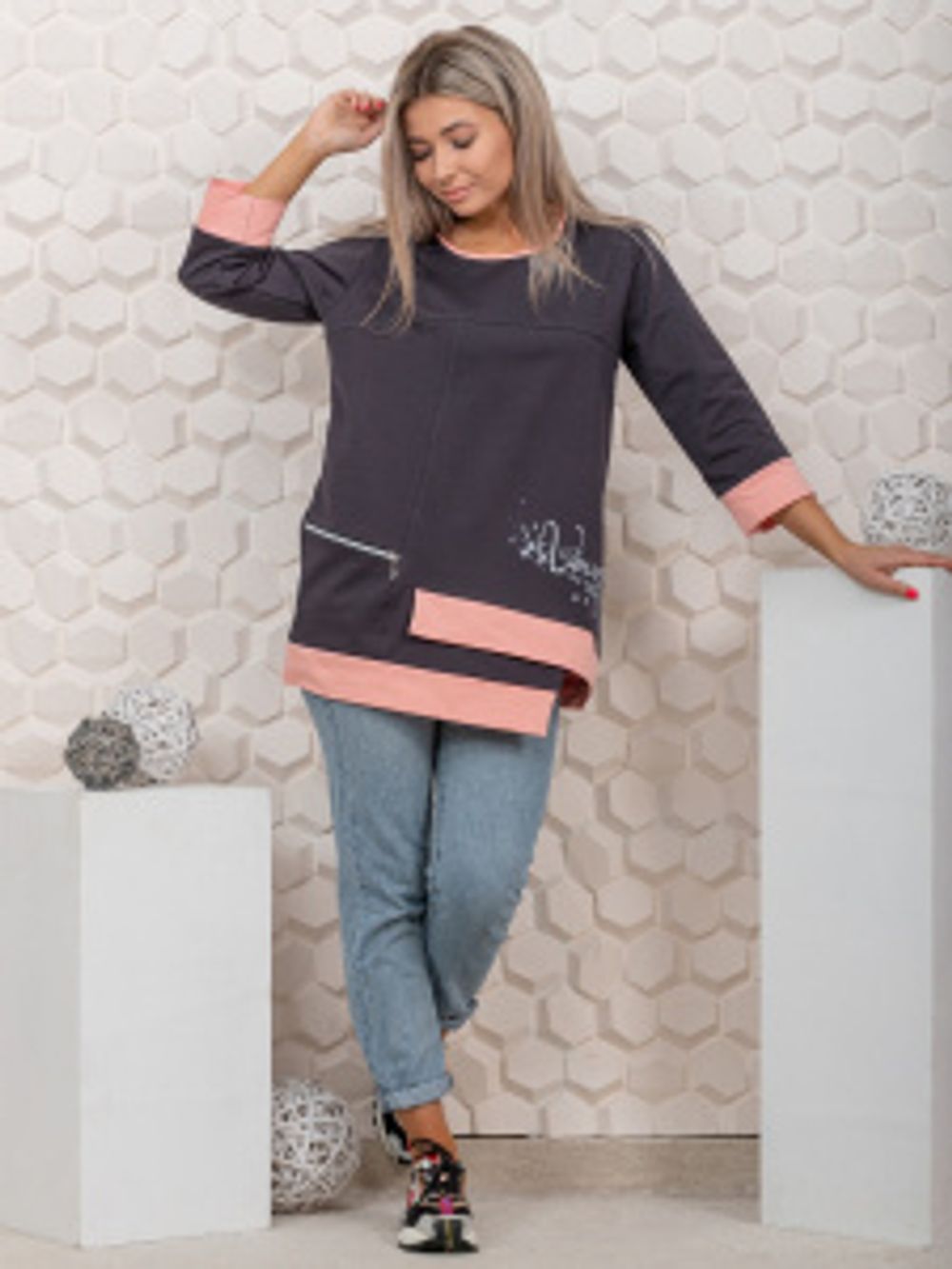 853 Туника "серый/пудра" SveTekst (Акция)