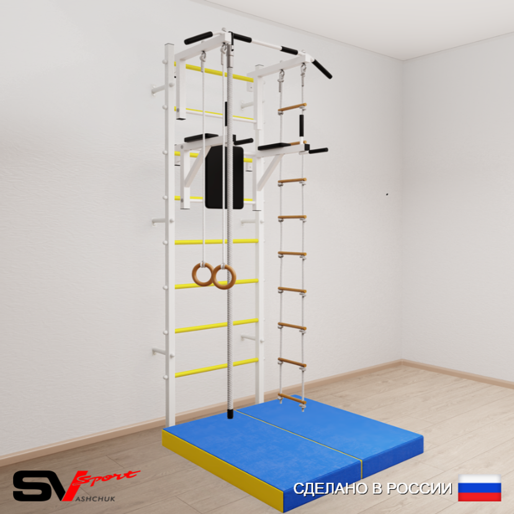Шведская стенка Sv Sport 5044 (Турник стандарт/Брусья/Канат/Кольца/Лестница/Мат 1м)