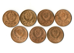 Набор из 7 монет 3 копейки 1938, 46, 49, 50, 52, 56, 57 гг. ранний СССР