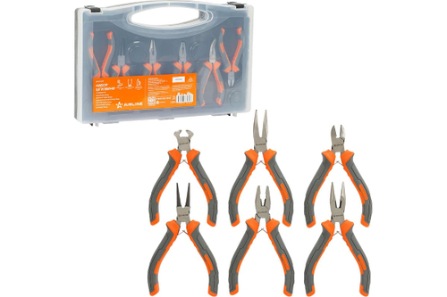 Набор ШГИ мини 6пр. (бокорезы, длинногубцы 2шт, круглогубцы 120мм, пассатижи 120мм, кусачки 105мм) пласт.кейс ATCF009 AIRLINE