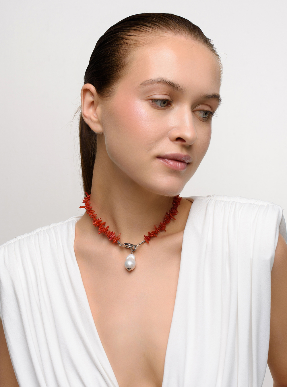 Колье Carmine Coral Pearl Silver