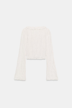 ZARA ТОП С ВОЛАНАМИ И ЗАВЯЗКАМИ, ЖЕЛТОВАТО-БЕЛЫЙ