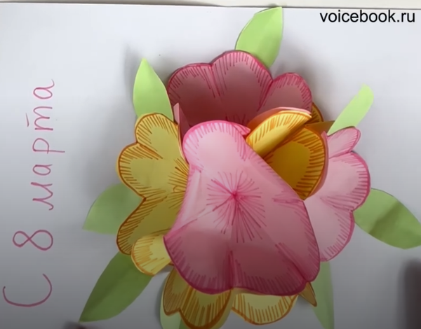 Делаем объемную открытку на 8 марта Делаем объемную открытку на 8 марта
